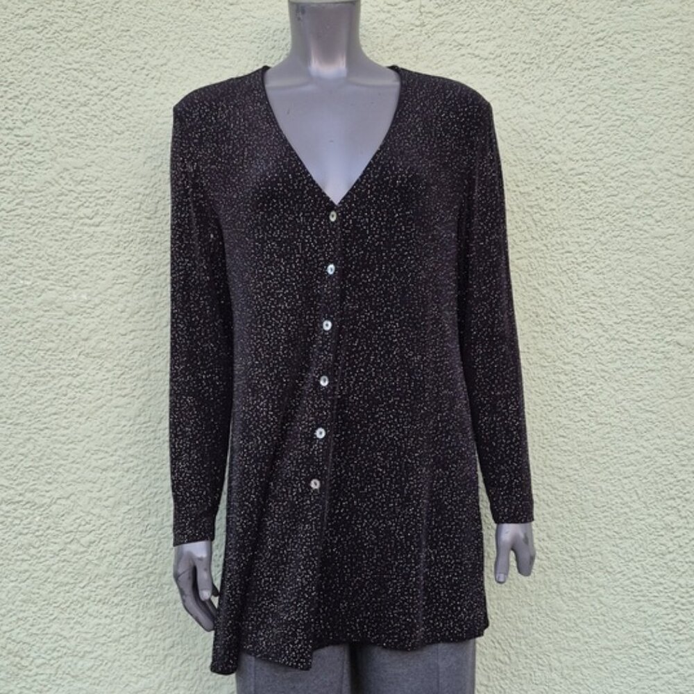 Rabbit Rabbit Rabbit Designs Ladies Black Knit Sequins Accented Button Down Top - Picture 7 of 17